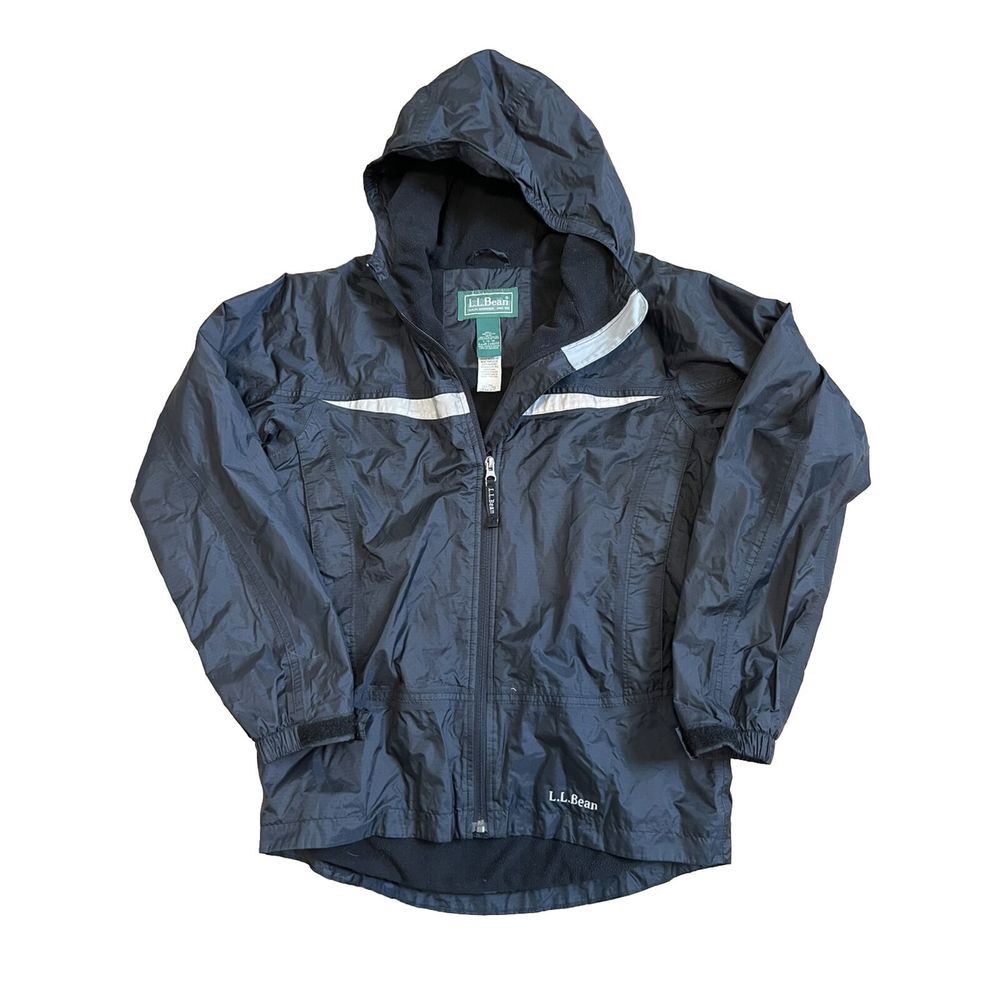 LL Bean Kids Fleece Lined Jacket Coat Full Zip‎ Hooded Black 14-16